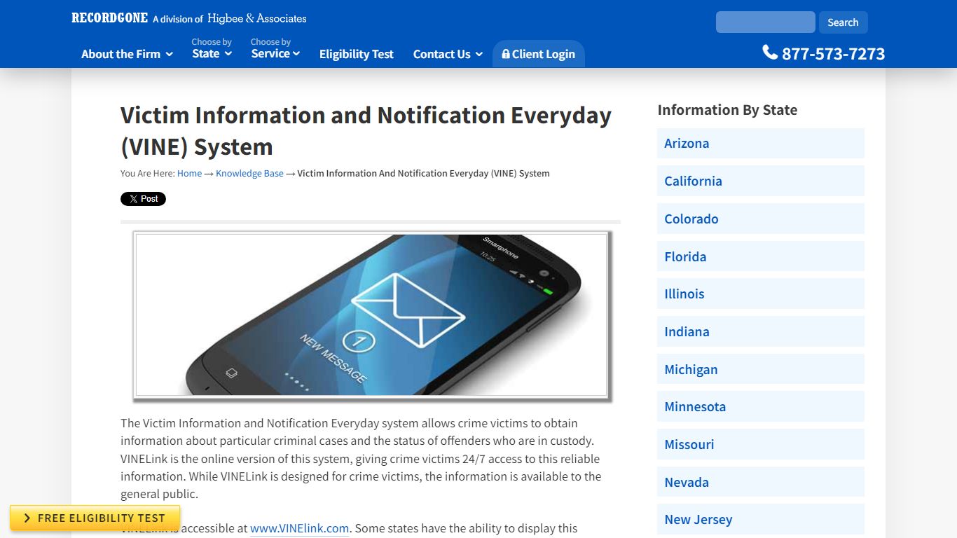 Victim Information and Notification Everyday (VINE) System - RecordGone