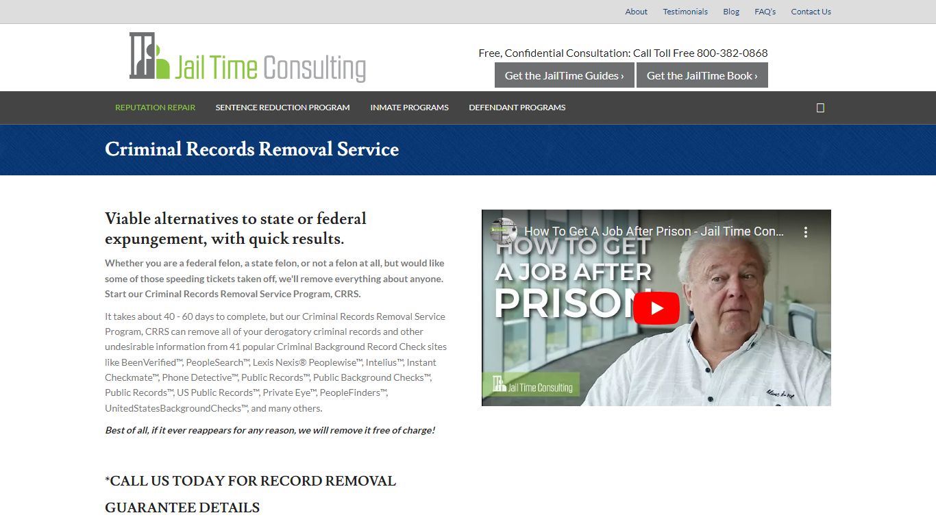 Criminal Records Removal Service - Jail Time Consulting
